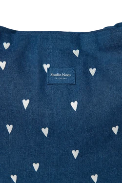 Denim Mom Bag | Dark Blue White Hearts
