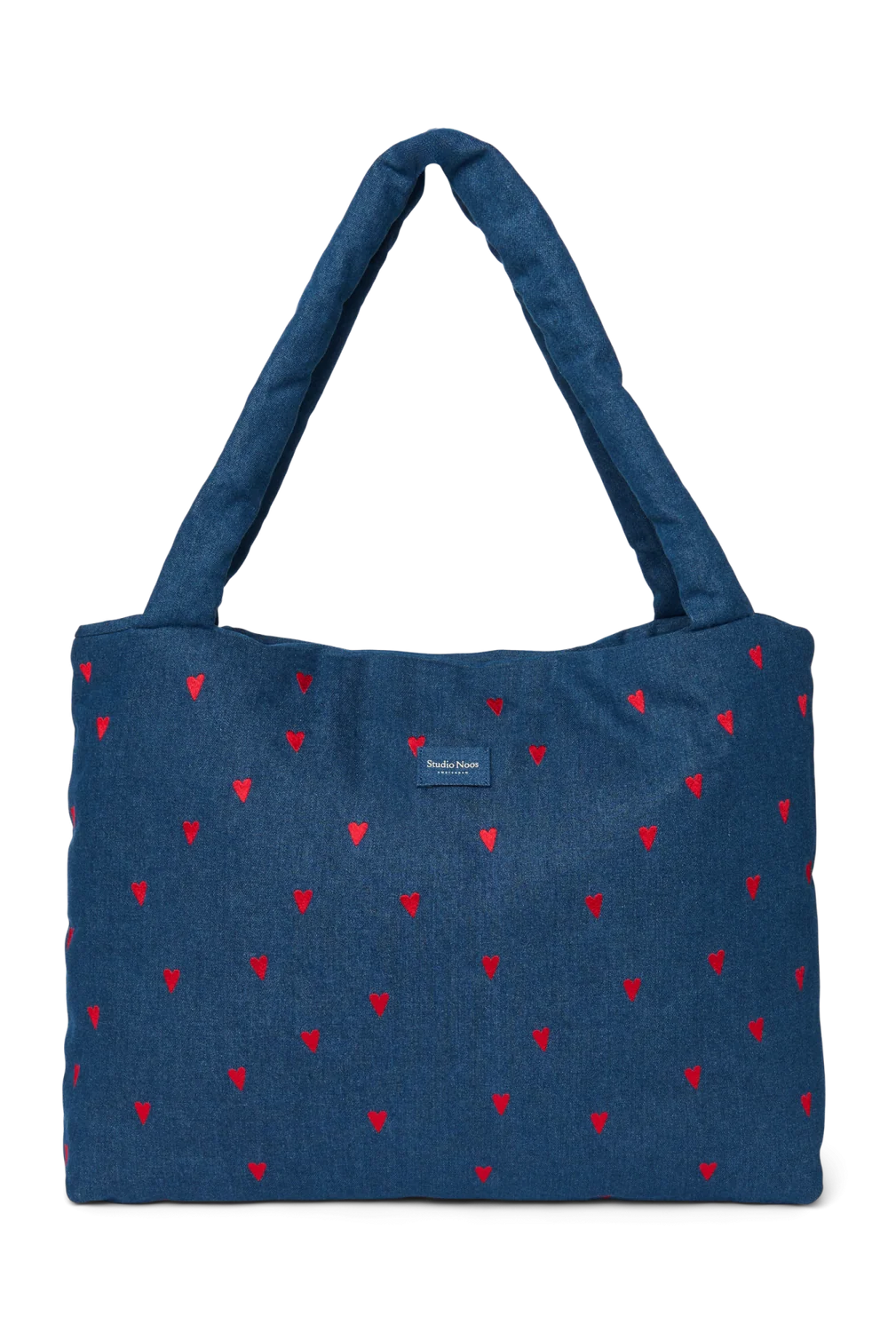 Denim Mom Bag | Dark Blue Red Hearts