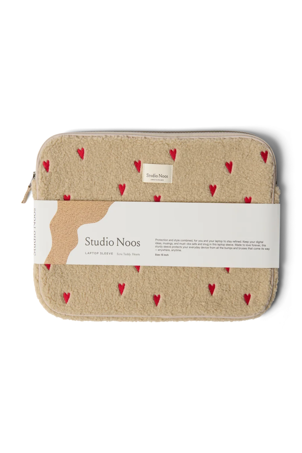 Teddy Laptop Sleeve 15 Inch | Ecru Hearts