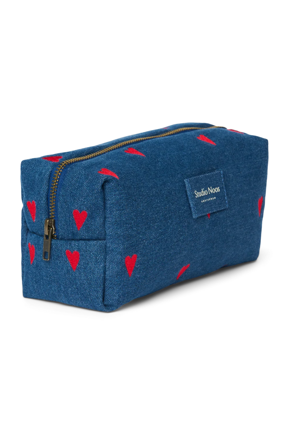 Denim Pouch | Dark Blue Red Hearts