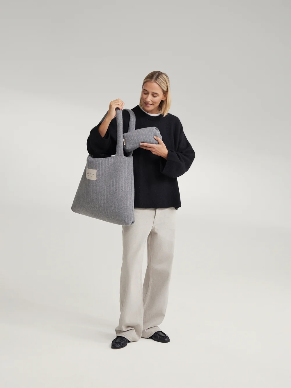 Flannel Chalkstripe Pouch | Light Grey