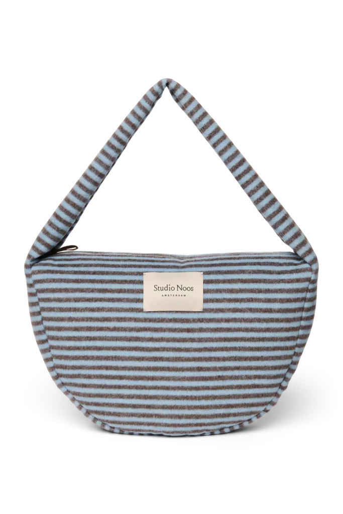 Stripy Wool Cross Body Bag | Light Blue / Brown