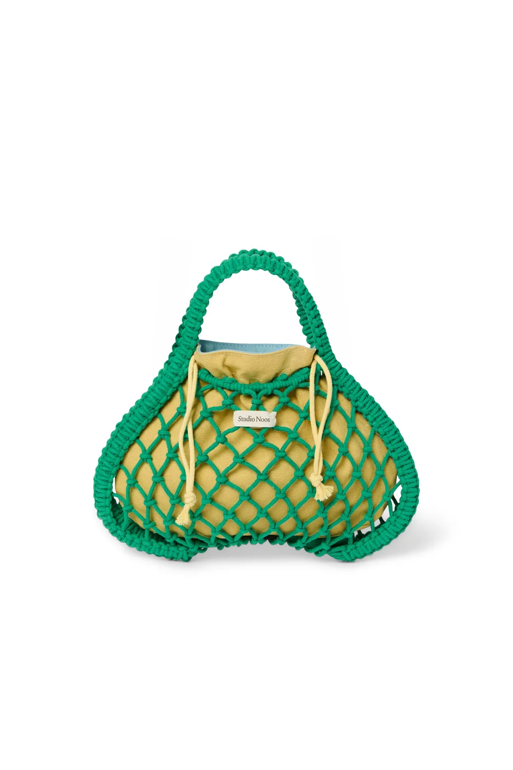 Blue-Yellow Reversible Insert | Green Macram&eacute; Mini Handbag with