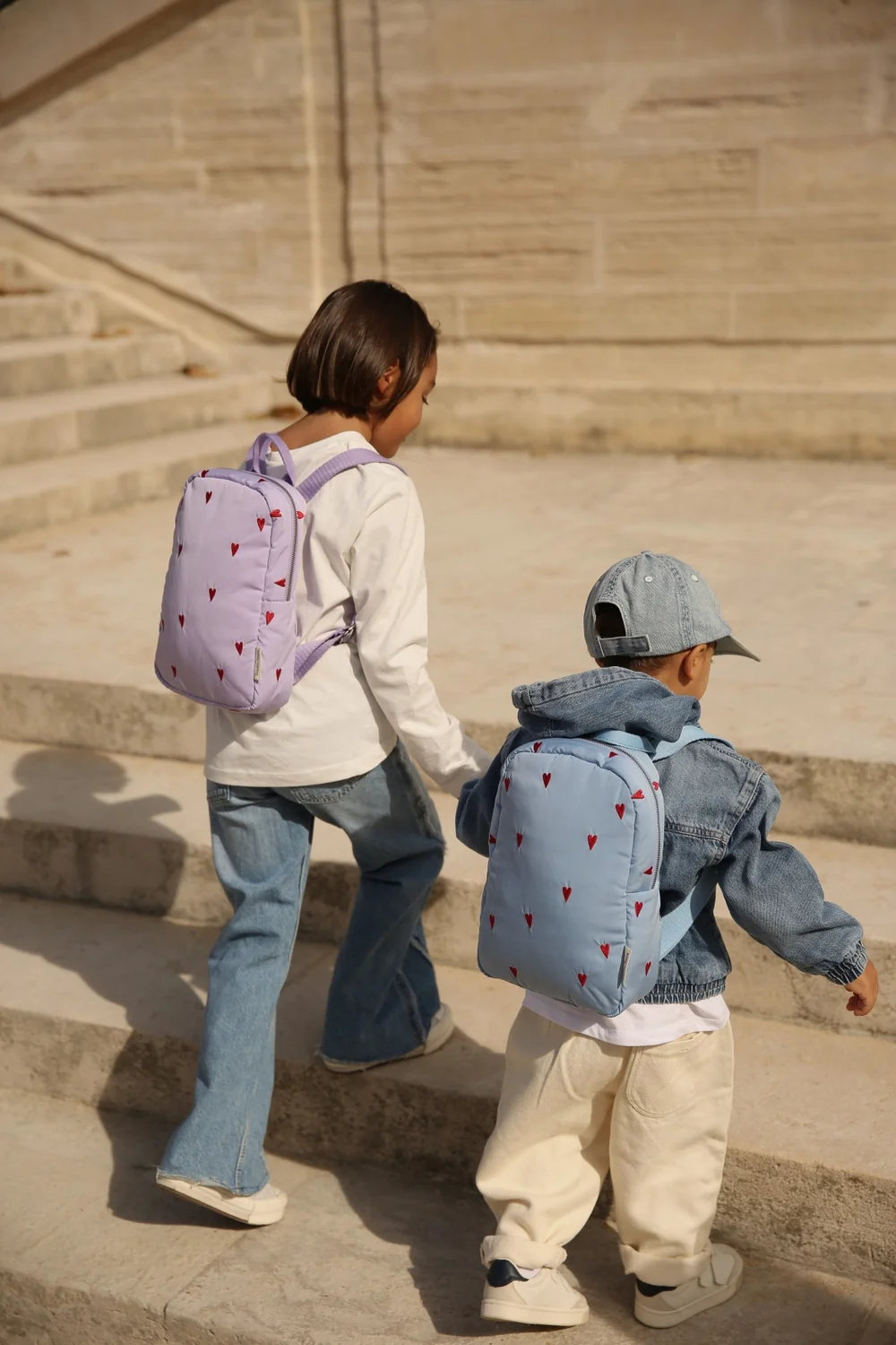 Puffy Mini Backpack | Light Blue Hearts