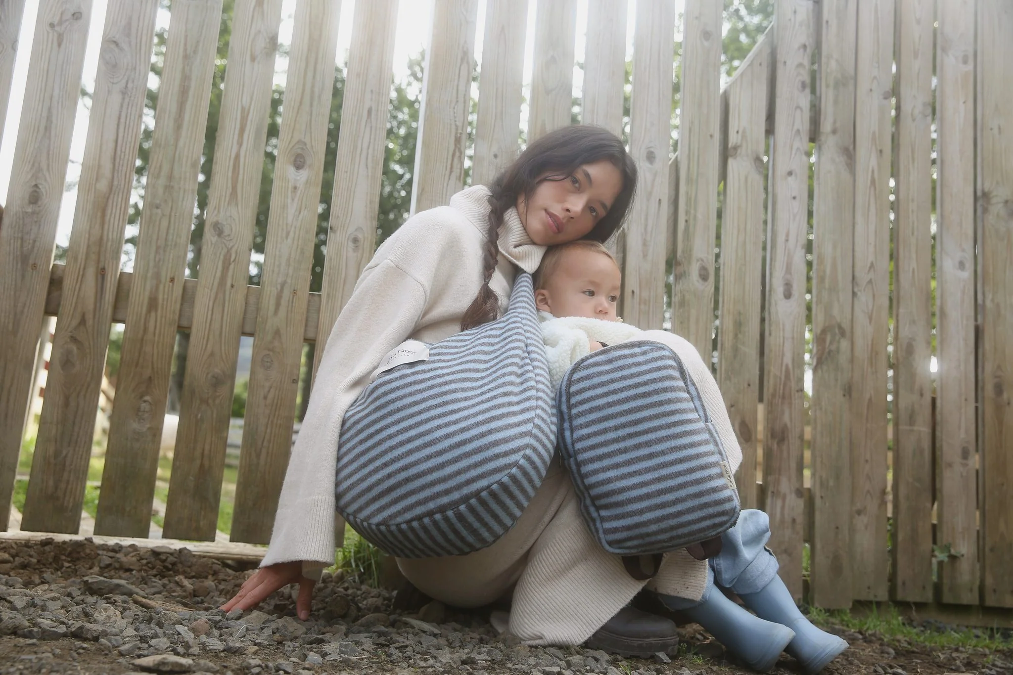 Stripy Wool Mini Backpack | Light Blue / Brown