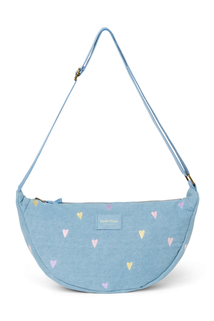 Denim Adult Fanny Pack | Light Blue Hearts