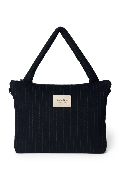 Flannel Chalkstripe Diaper Bag | Dark Blue