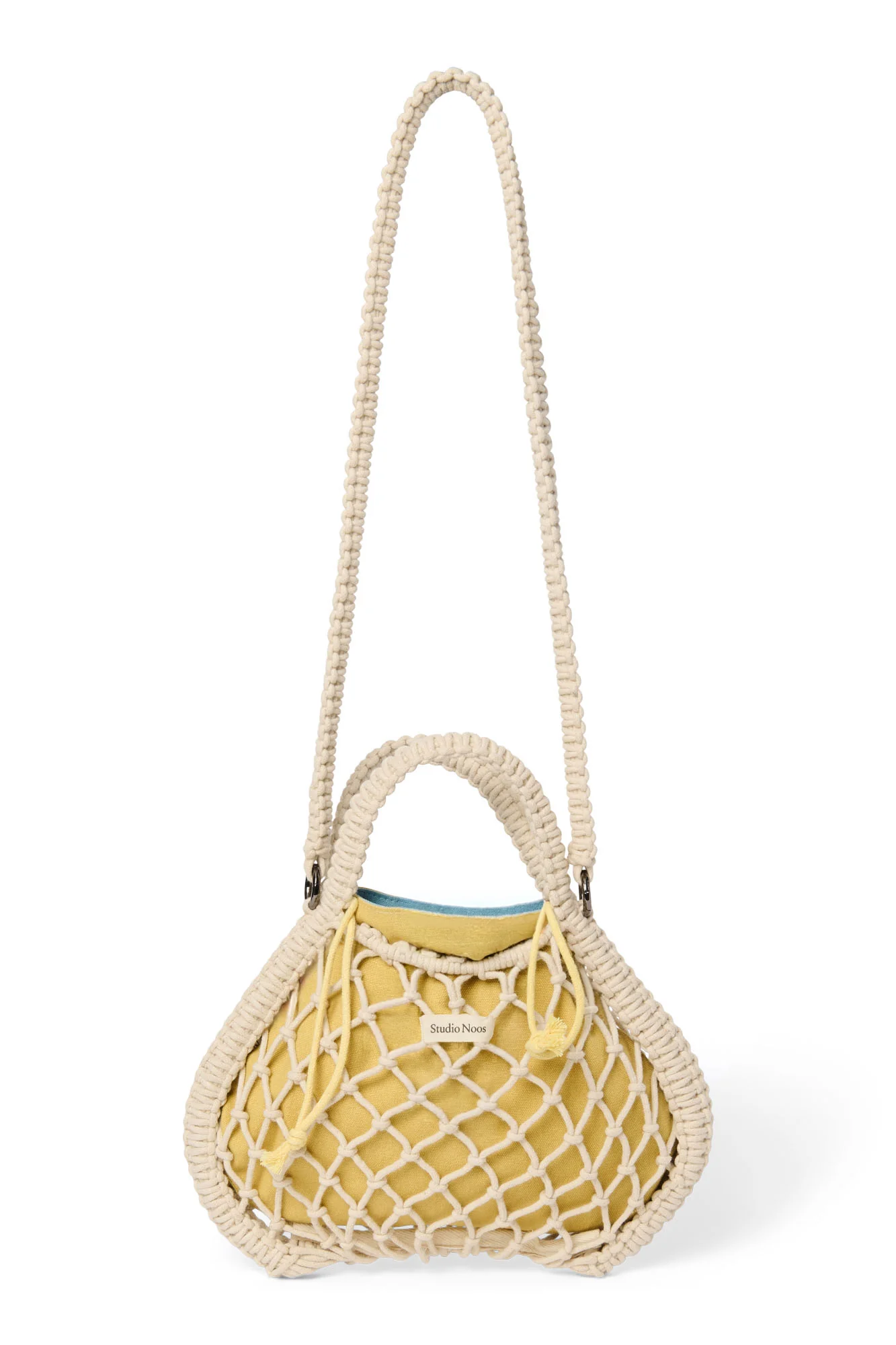 Blue-Yellow Reversible Insert | Natural Macram&eacute; Mini Handbag with