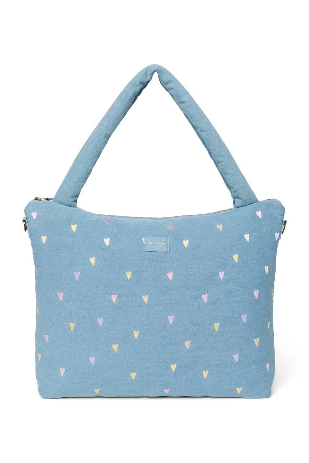 Denim Diaper Bag | Light Blue Hearts