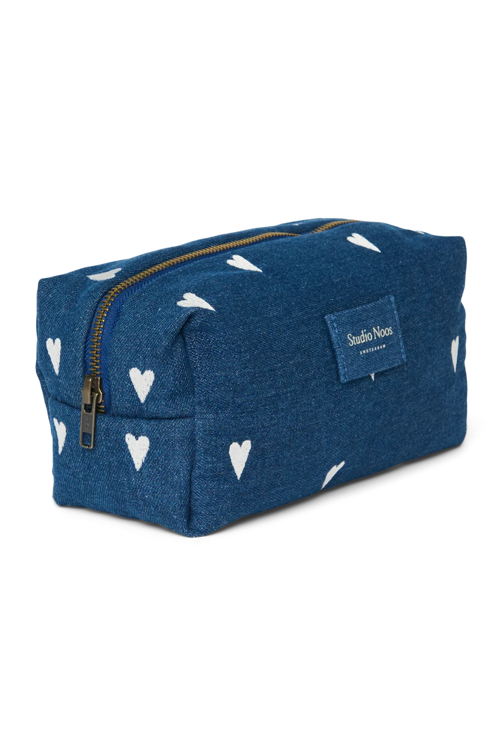 Denim Pouch | Dark Blue White Hearts