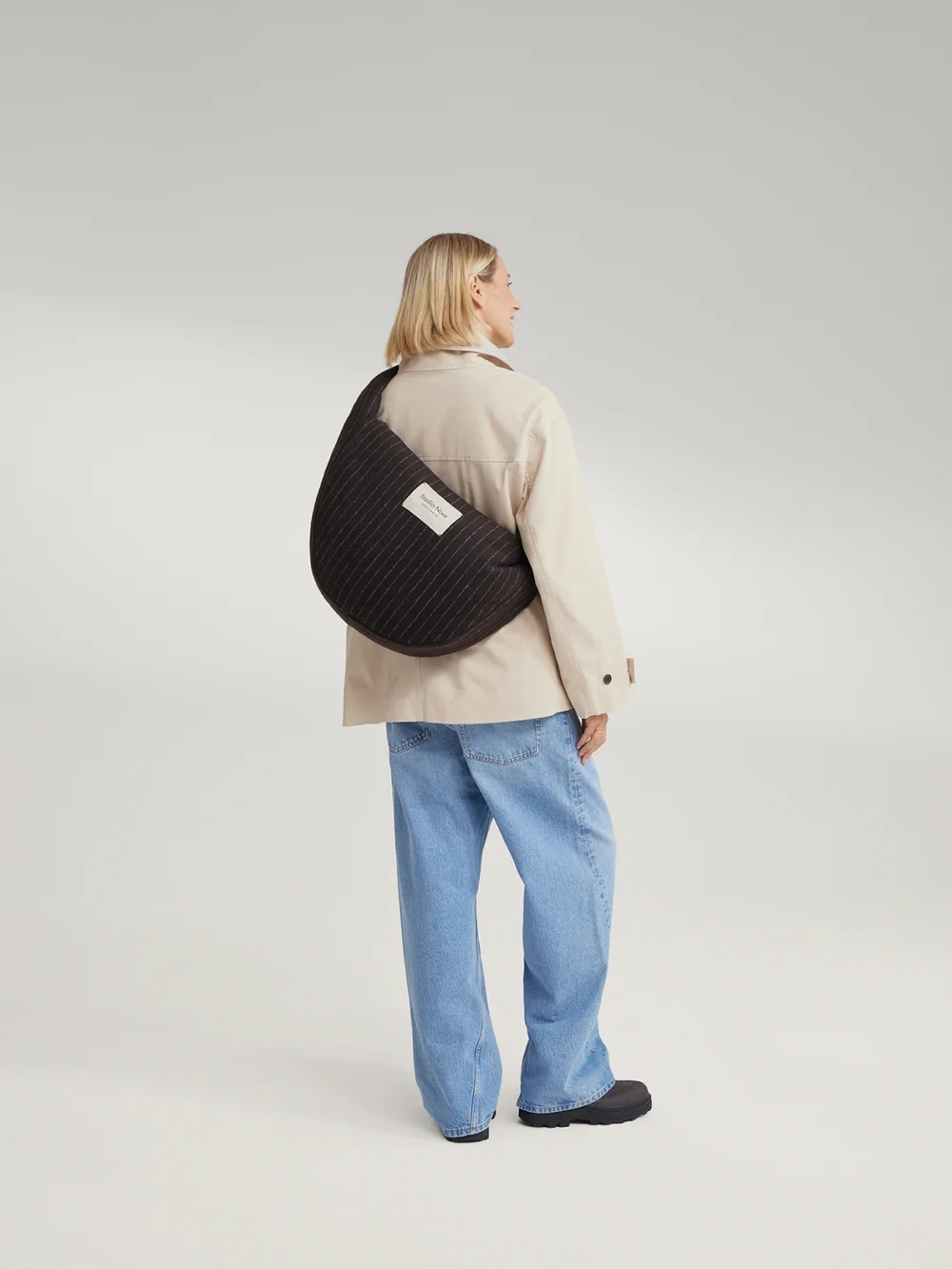 Flannel Chalkstripe Cross Body Bag | Brown