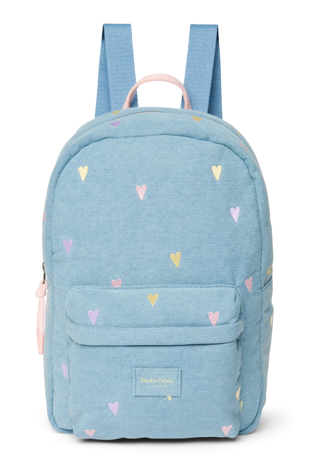 Denim Midi Backpack | Light Blue Hearts