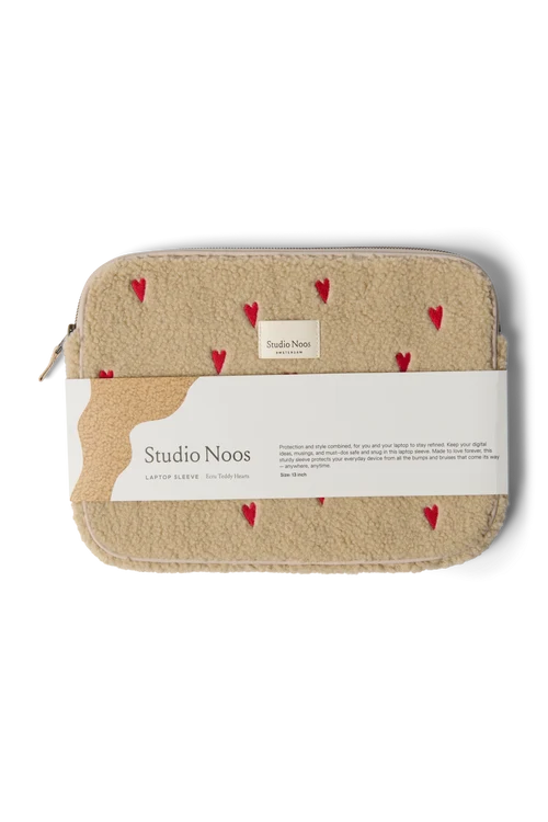 Teddy Laptop Sleeve 13 Inch | Ecru Hearts
