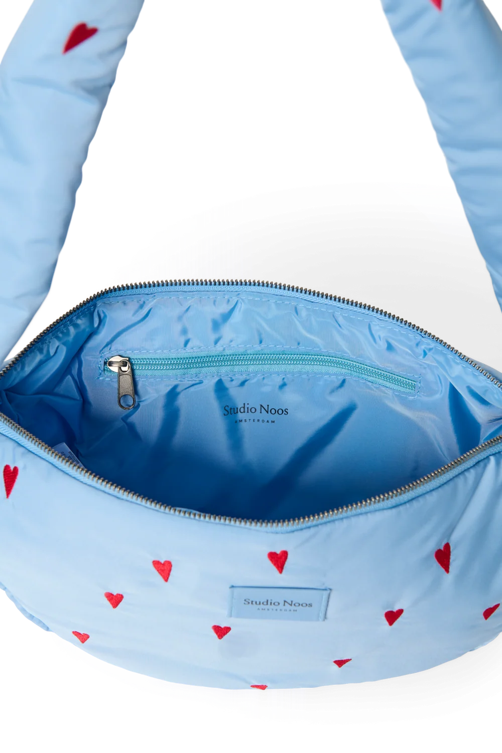 Puffy Mini Cross Body Bag | Light Blue Hearts