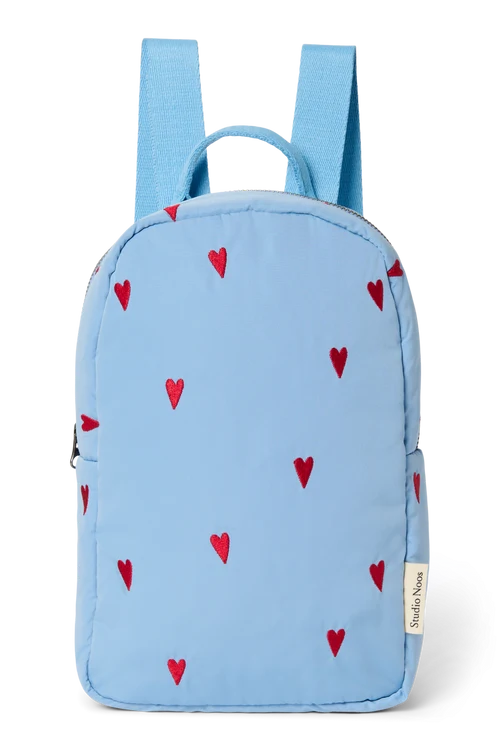 Puffy Mini Backpack | Light Blue Hearts