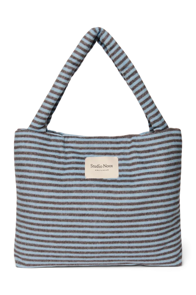 Stripy Wool Mom Bag | Light Blue / Brown
