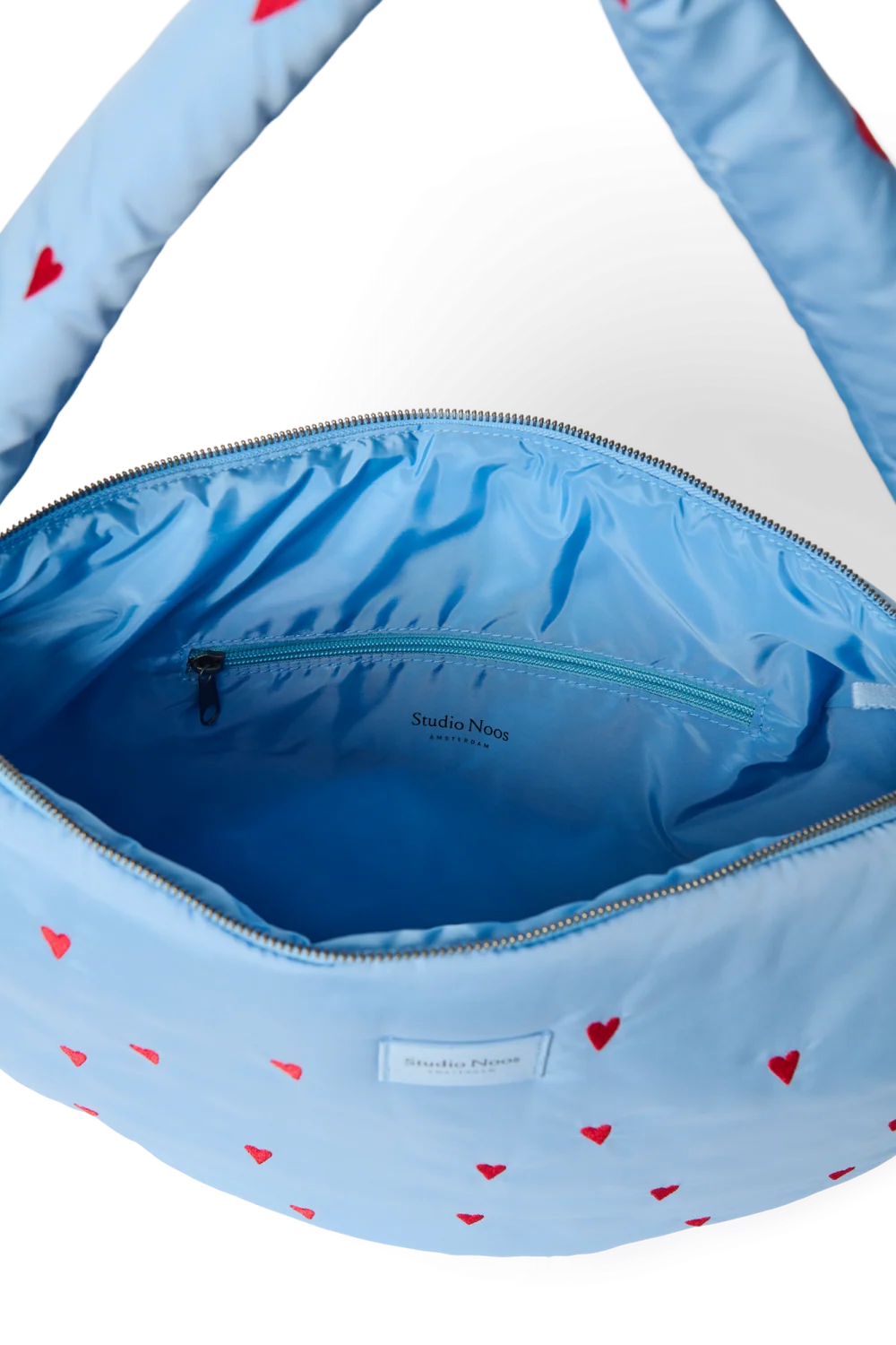 Puffy Cross Body Bag | Light Blue Hearts