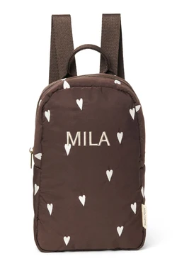 Puffy Mini Backpack | Brown Hearts