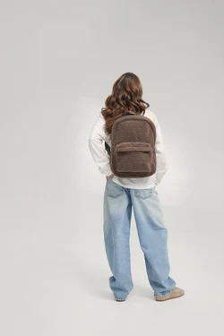 Teddy Midi Backpack Front Pocket | Brown