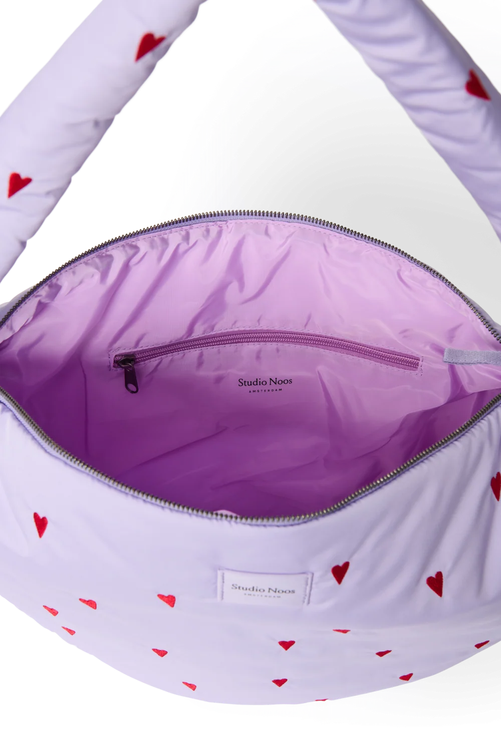 Puffy Cross Body Bag | Purple Hearts