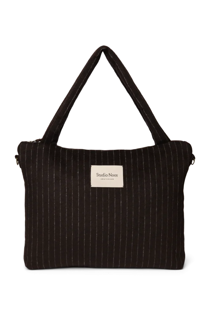 Flannel Chalkstripe Diaper Bag | Brown