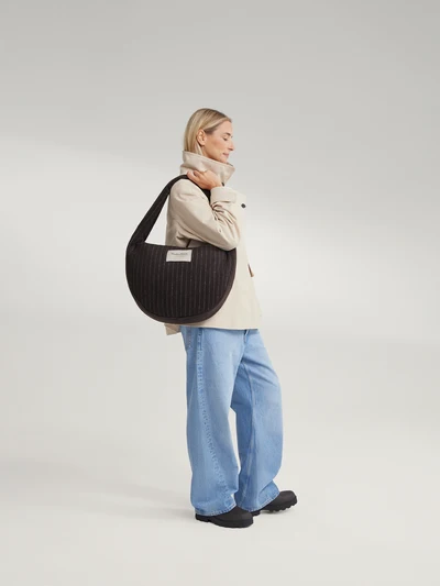 Flannel Chalkstripe Cross Body Bag | Brown