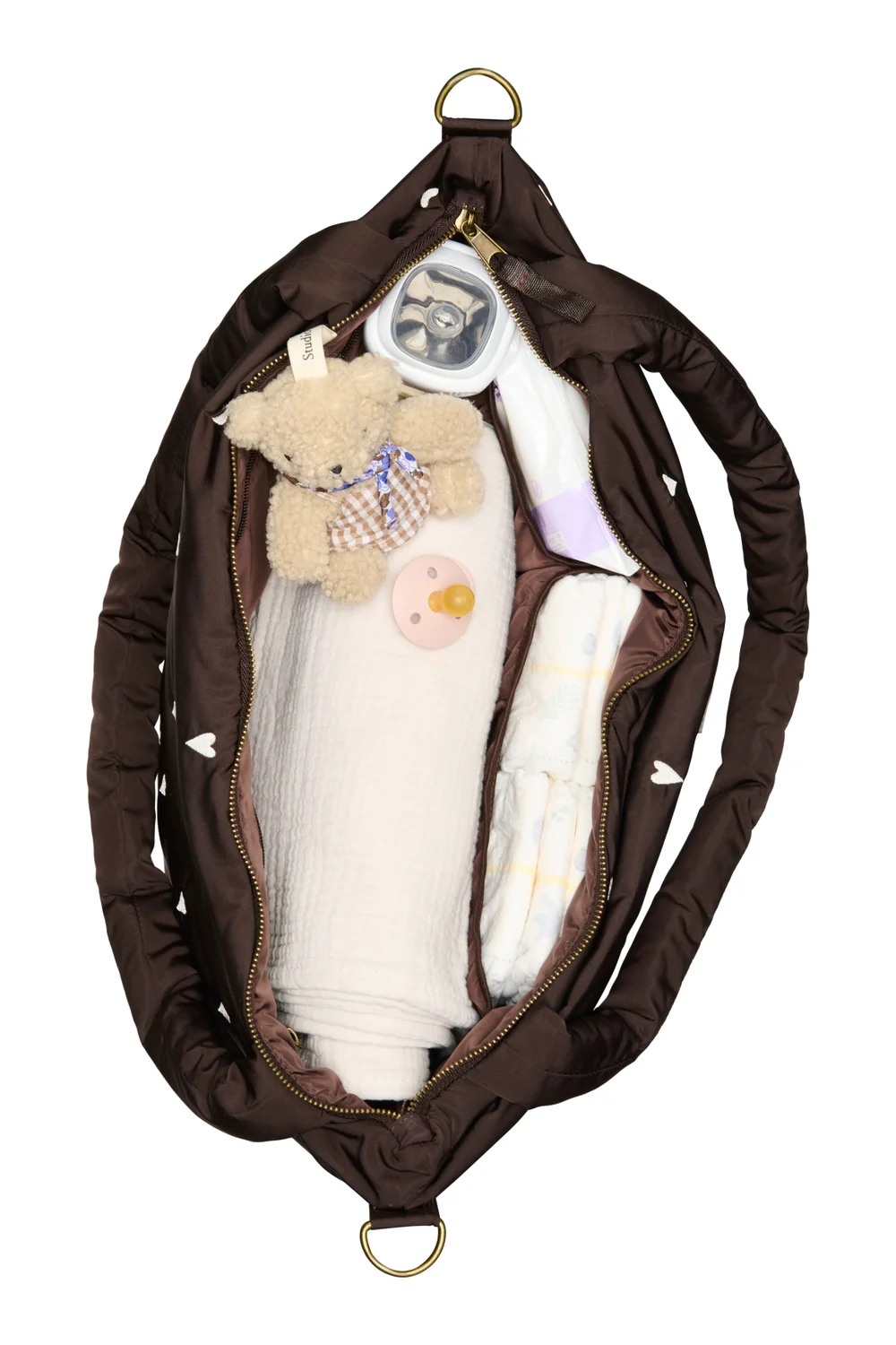 Puffy Diaper Bag | Brown Hearts