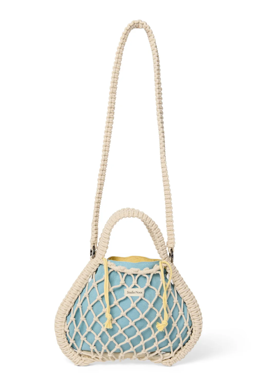 Blue-Yellow Reversible Insert | Natural Macram&eacute; Mini Handbag with