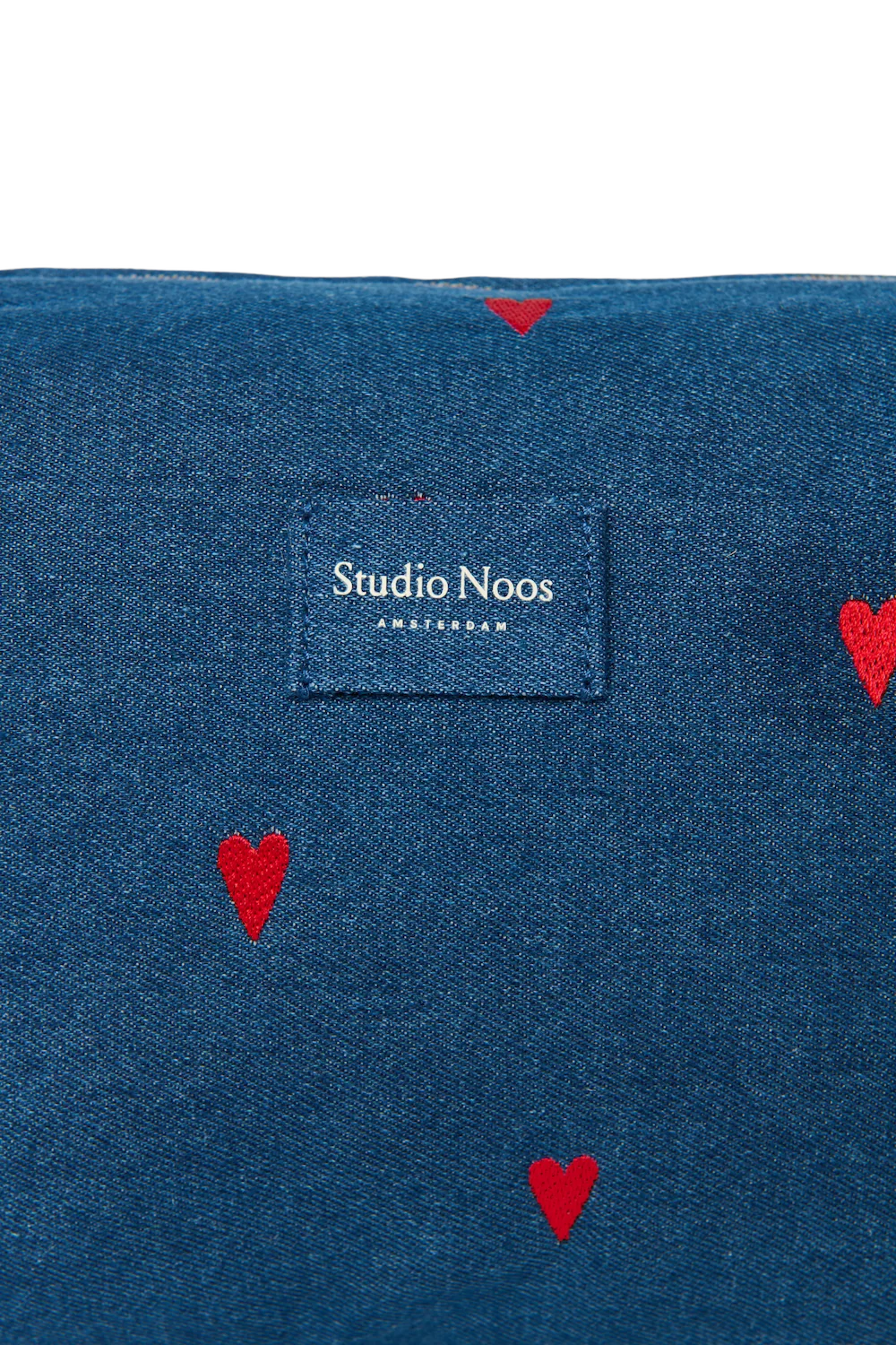 Denim Toiletry Bag | Dark Blue Red Hearts