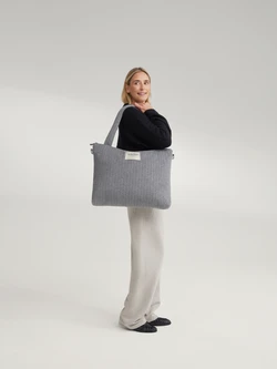 Flannel Chalkstripe Diaper Bag | Light Grey