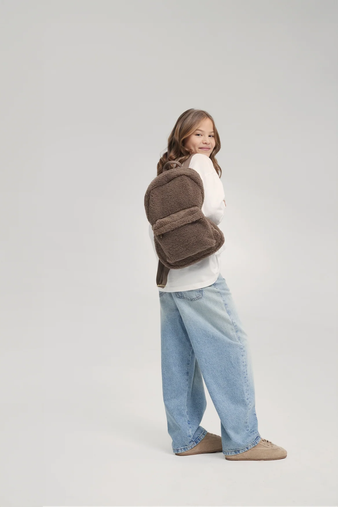 Teddy Midi Backpack Front Pocket | Brown