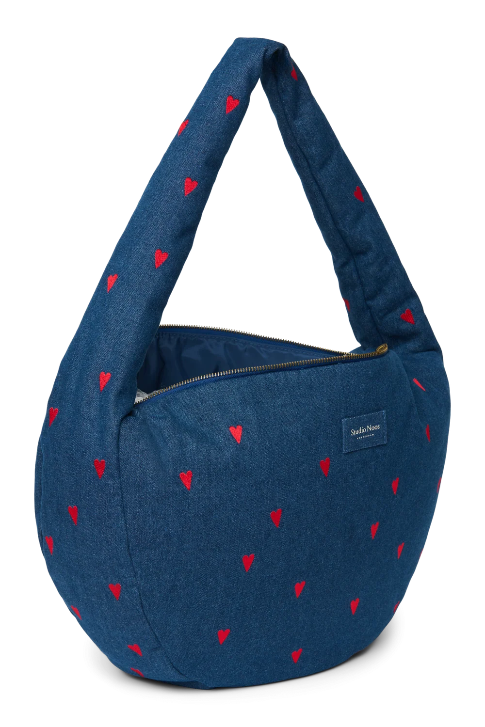 Denim Cross Body Bag | Dark Blue Red Hearts