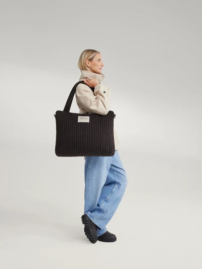 Flannel Chalkstripe Diaper Bag | Brown