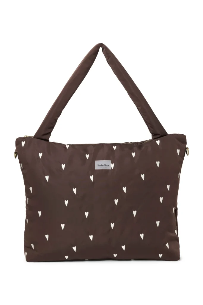 Puffy Diaper Bag | Brown Hearts