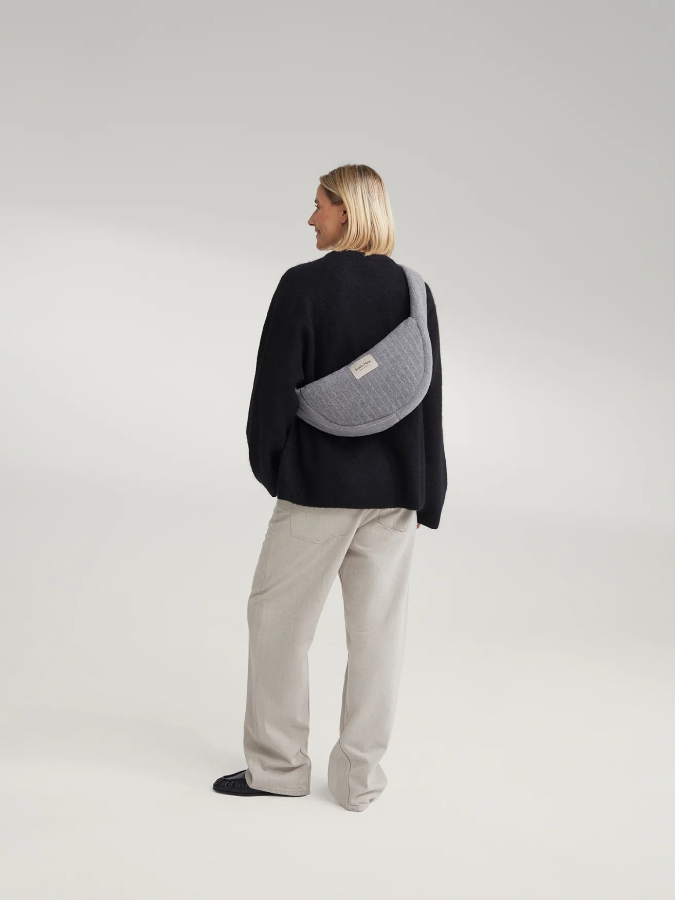 Flannel Chalkstripe Mini Cross Body Bag | Light Grey