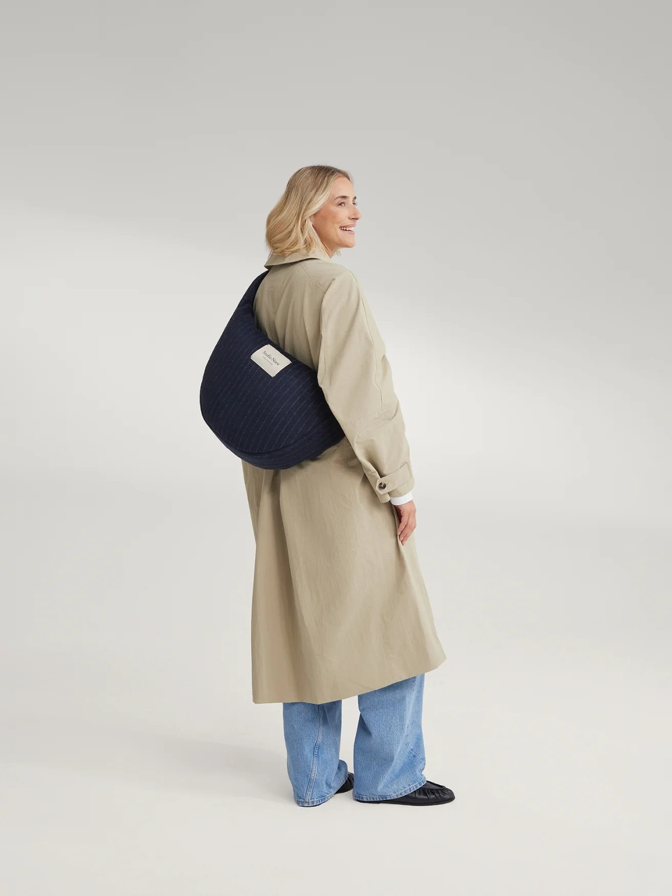 Flannel Chalkstripe Cross Body Bag | Dark Blue
