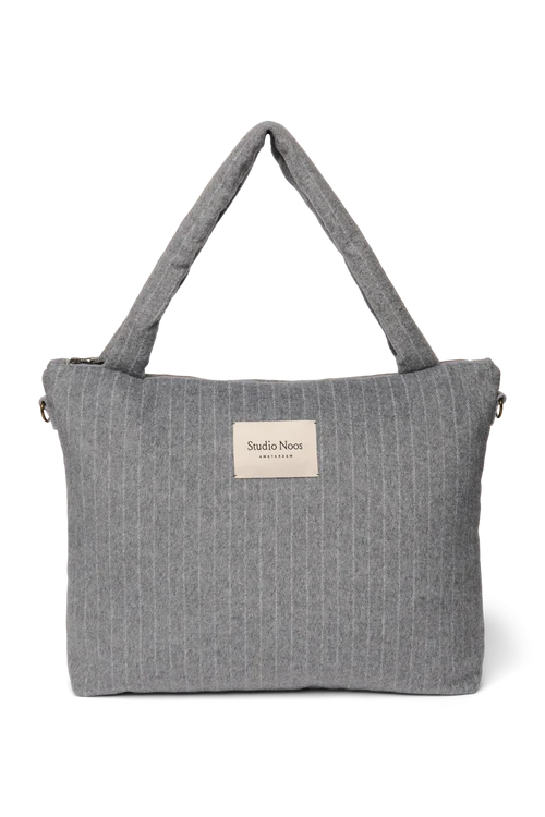 Flannel Chalkstripe Diaper Bag | Light Grey