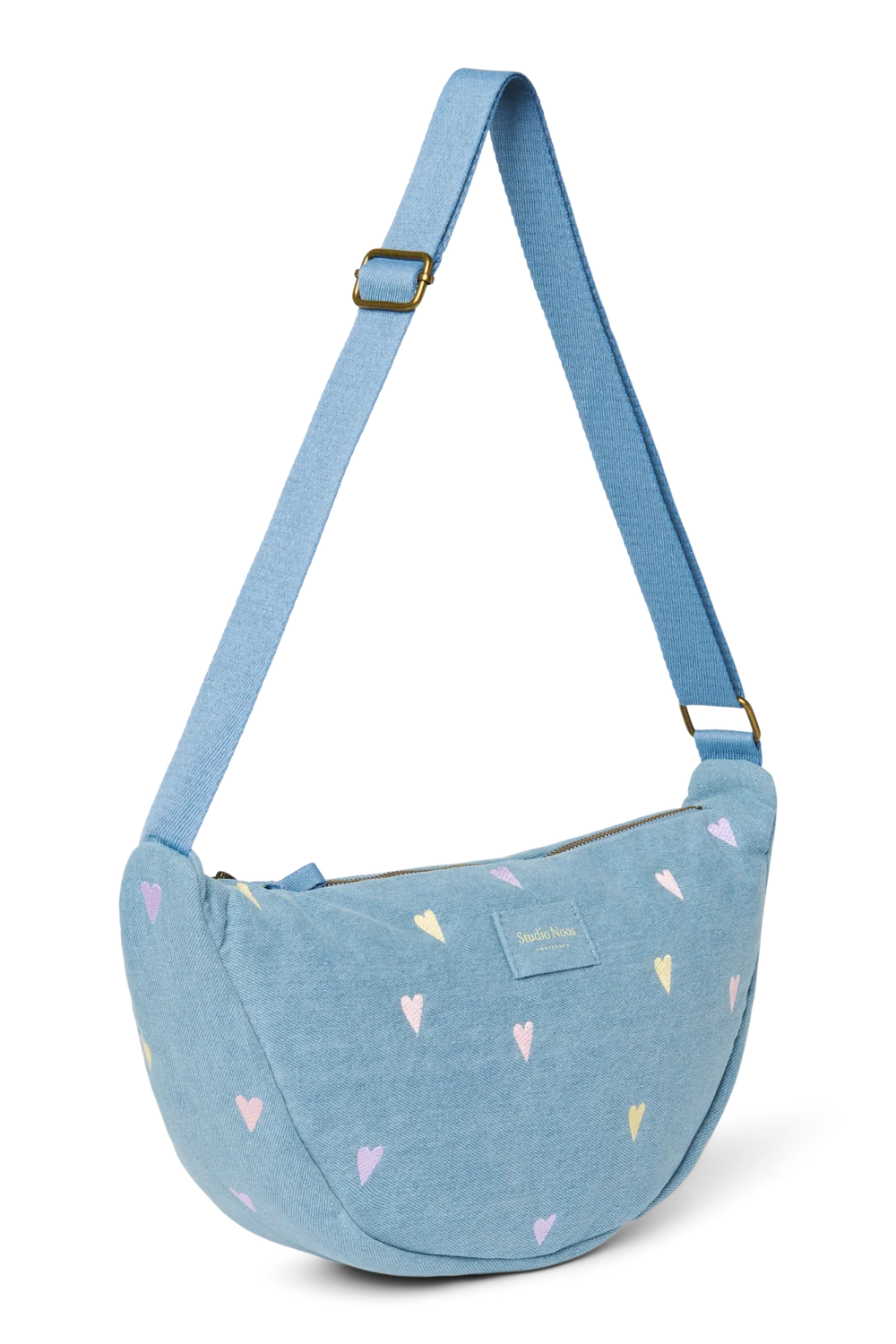 Denim Adult Fanny Pack | Light Blue Hearts