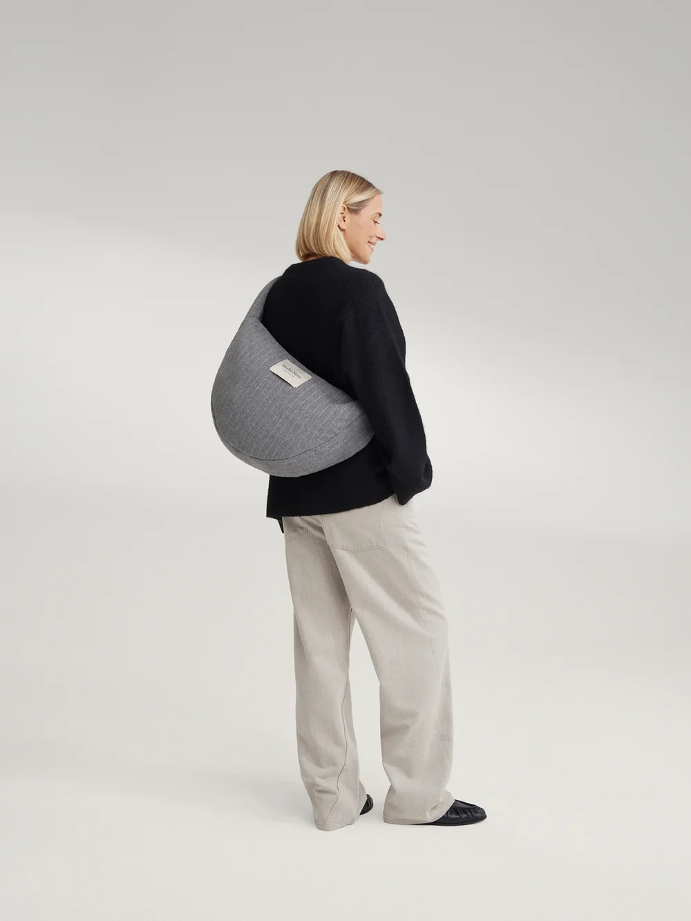 Flannel Chalkstripe Cross Body Bag | Light Grey