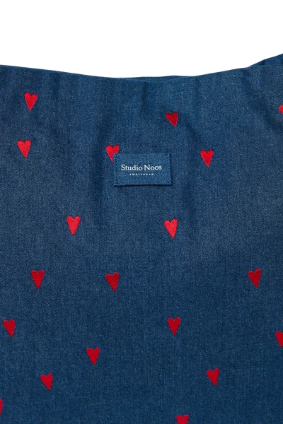 Denim Mom Bag | Dark Blue Red Hearts