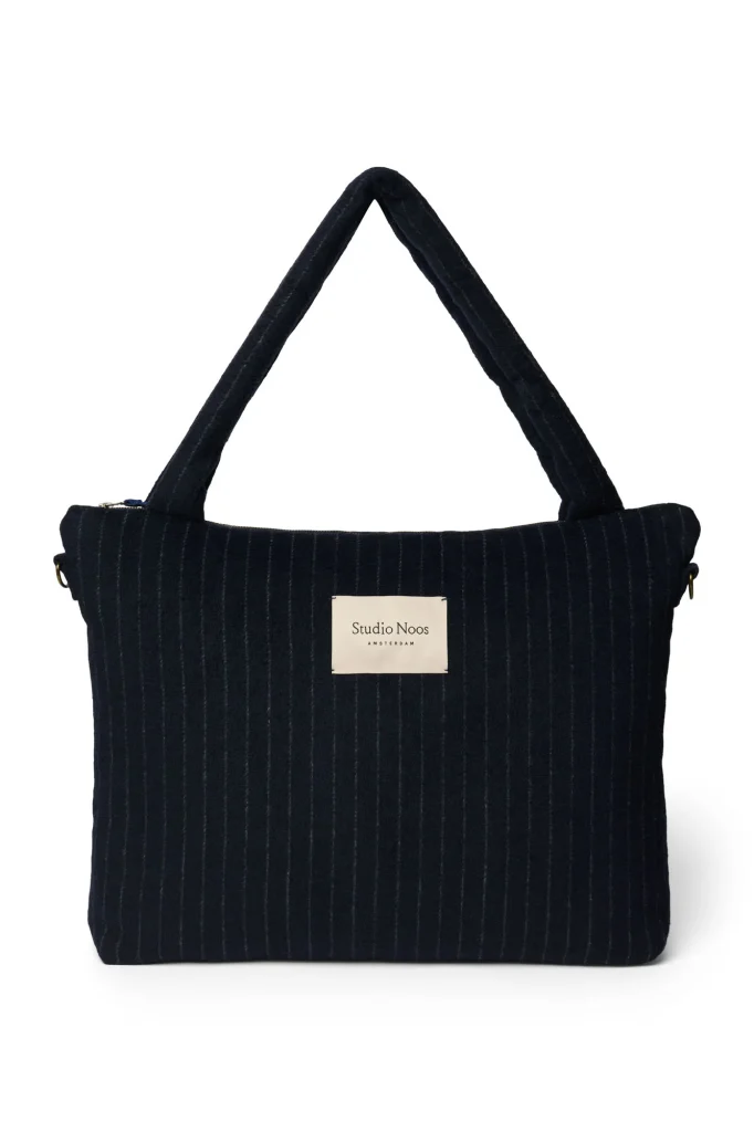 Flannel Chalkstripe Diaper Bag | Dark Blue
