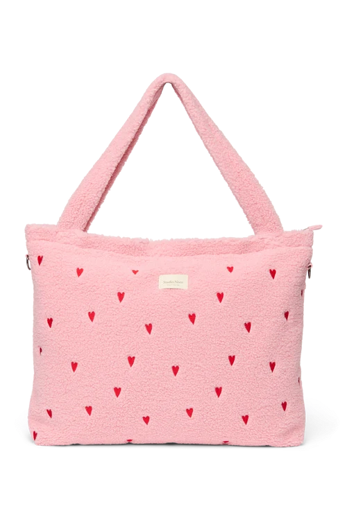 Teddy Diaper Bag | Light Pink Hearts