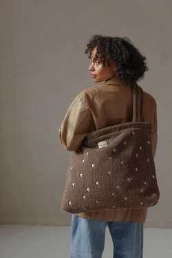 Teddy Diaper Bag | Brown Hearts