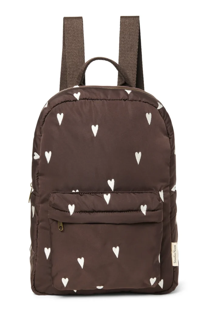 Puffy Midi Backpack | Brown Hearts
