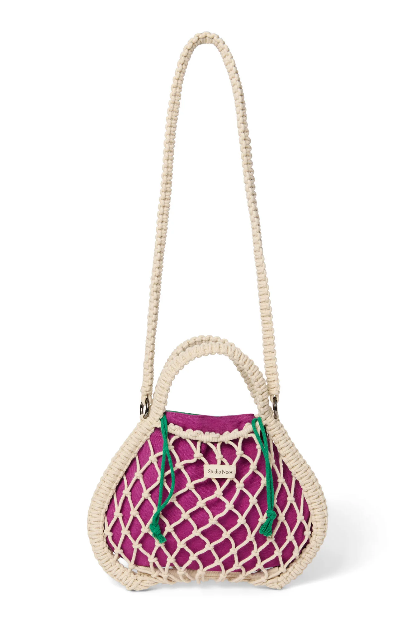 Purple-Green Reversible Insert | Natural Macram&eacute; Mini Handbag with