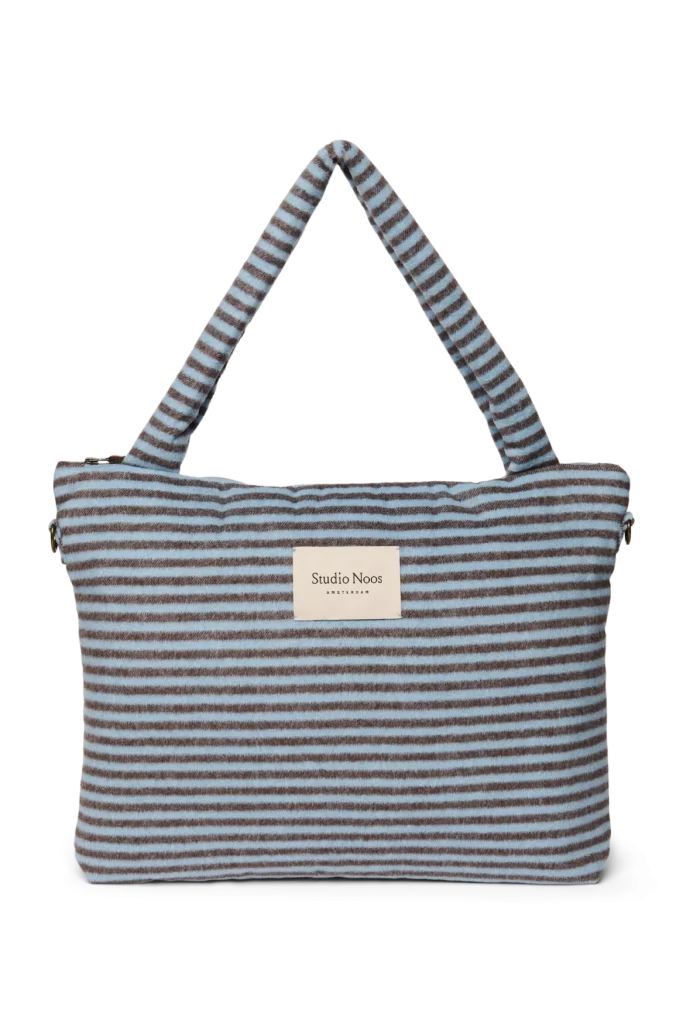 Stripy Wool Diaper Bag | Light Blue / Brown