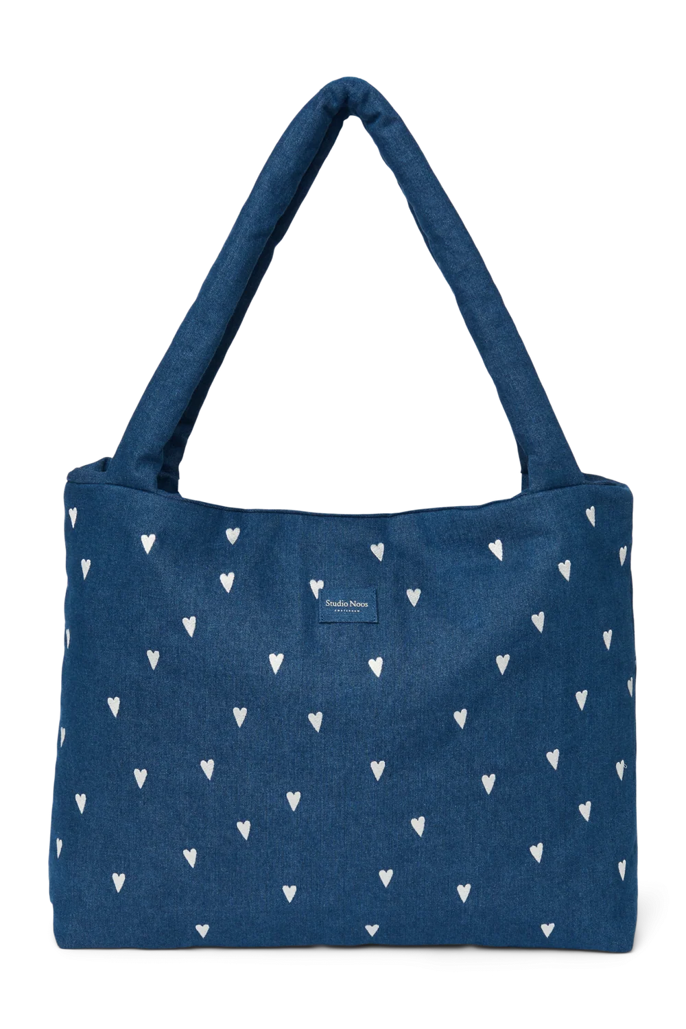 Denim Mom Bag | Dark Blue White Hearts