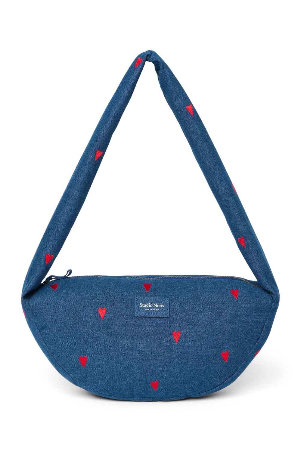 Denim Mini Cross Body Bag | Dark Blue Red Hearts