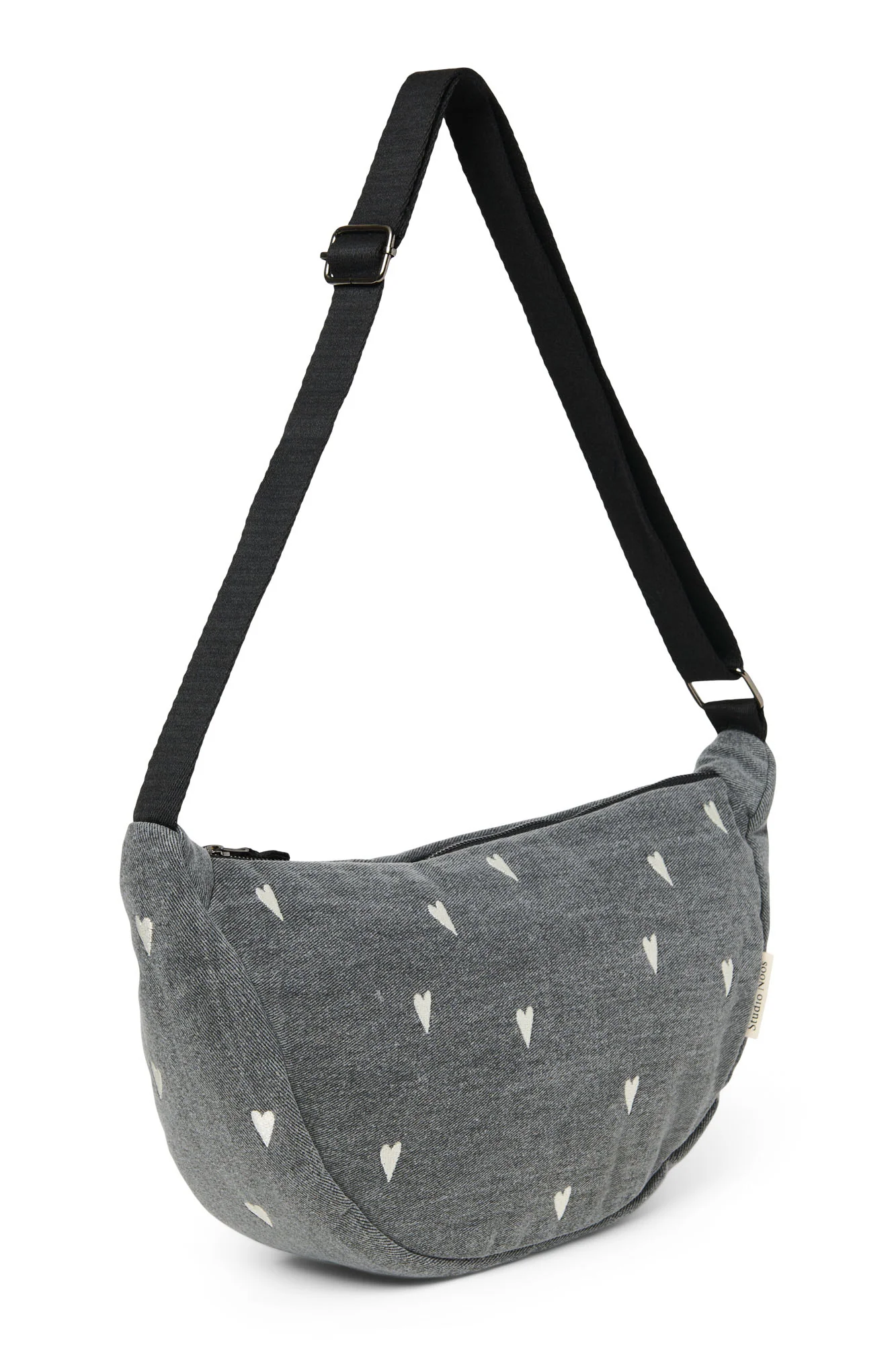 Denim Adult Fanny Pack | Grey Hearts