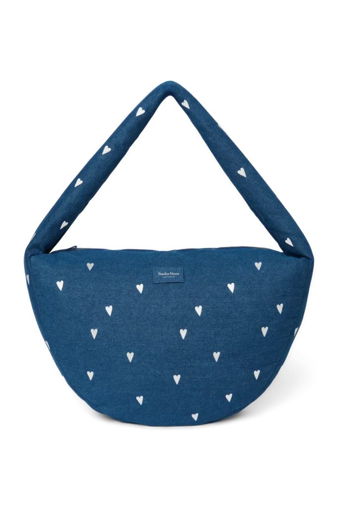 Denim Cross Body Bag | Dark Blue White Hearts